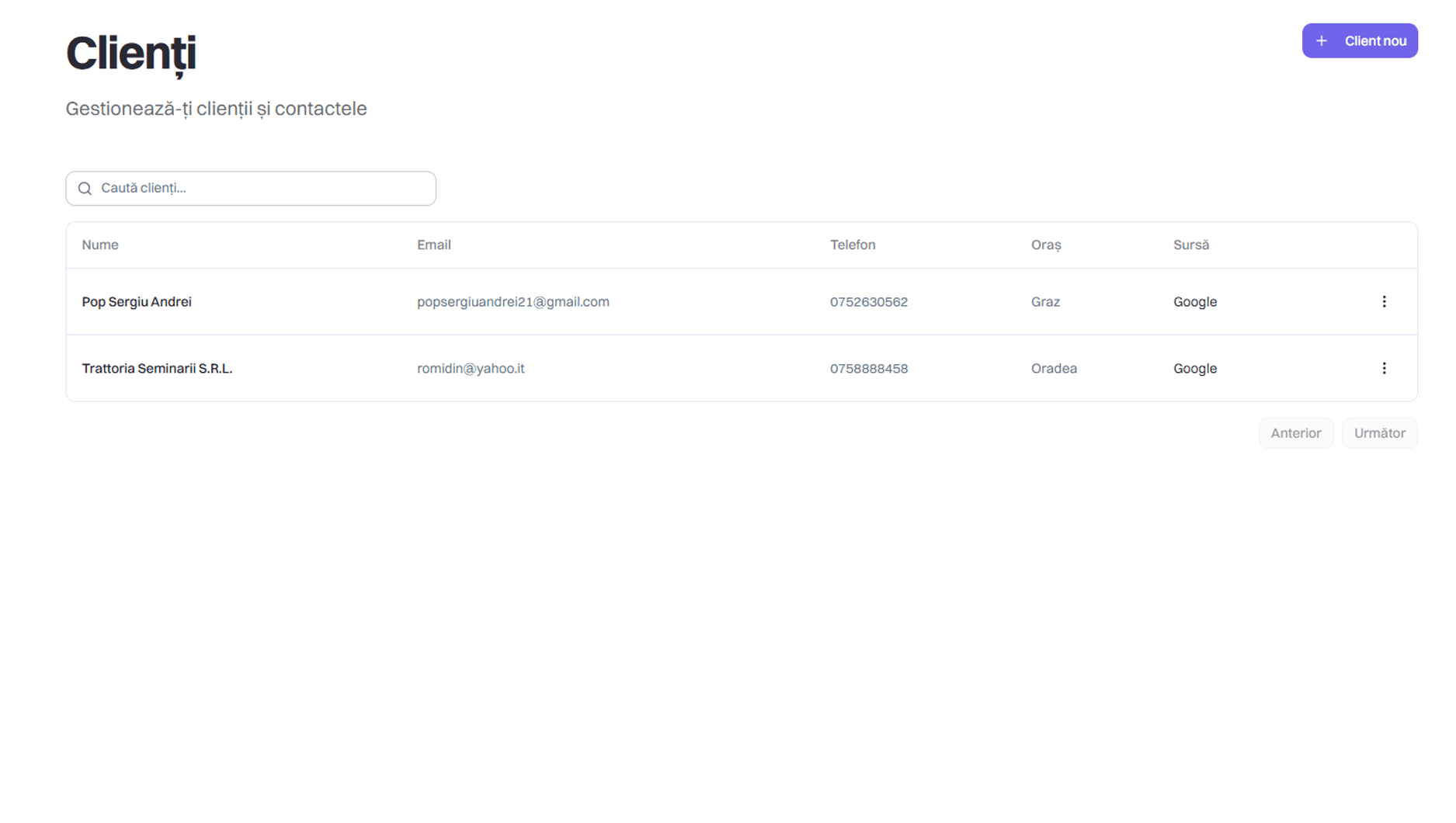 Administrare clienți